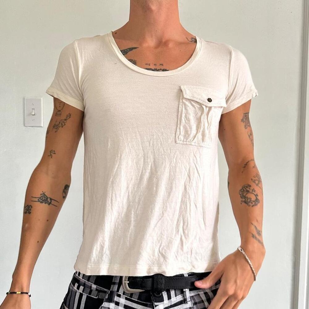 Vintage 2000s Thin White Banana Republic Crew Cut Pocket Tee Shirt